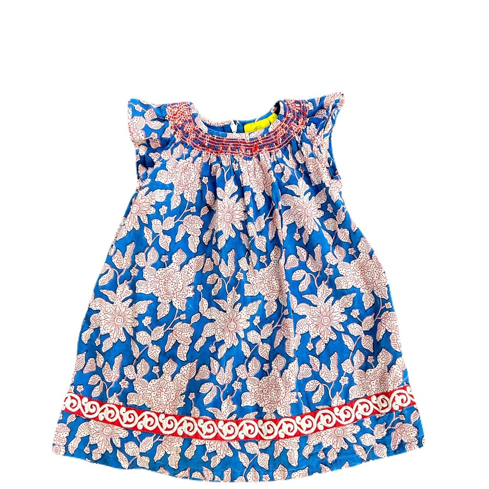 Roller Rabbit Blue and Red Floral Flutter Sleeve Dress sz 4